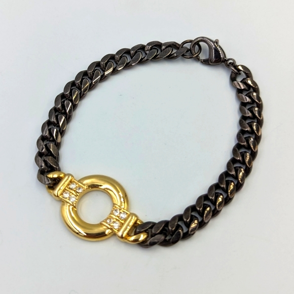 Liz Claiborne International Cuban links Two Tone Cubic Zirconia Bracelet - Picture 1 of 8